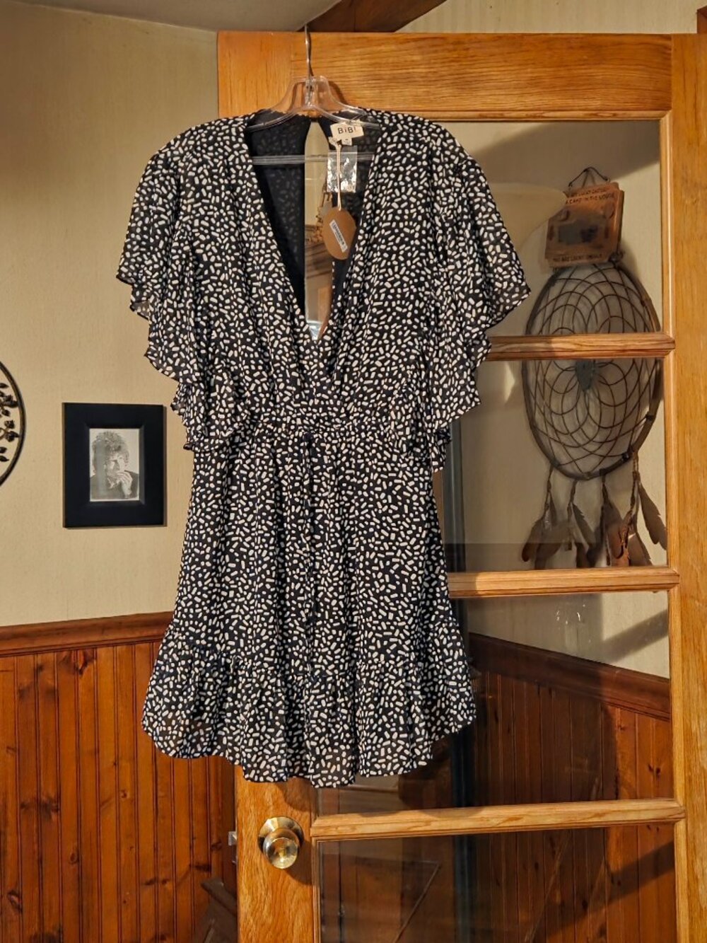 Bibi Black and White Dress Tiered Mini Dress